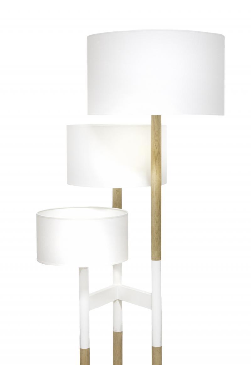 Lampadar, lampa de podea tripla, lemn finisaj alb/natur, Tripode FL, corpuri de iluminat, lustre