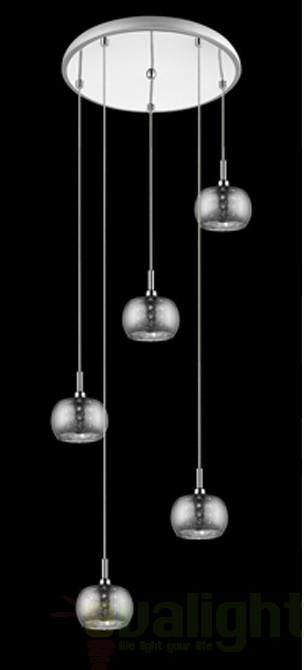 Lustra moderna cu 5 pendule diam.43cm, H-134cm, ARIAN 193364 Schuller Valencia, corpuri de iluminat, lustre
