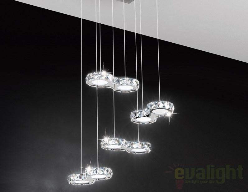 Lustra moderna cu 8 pendule, cristale, dim.41x41cm, H-158cm, LED Corliano 39013 EL, corpuri de iluminat, lustre