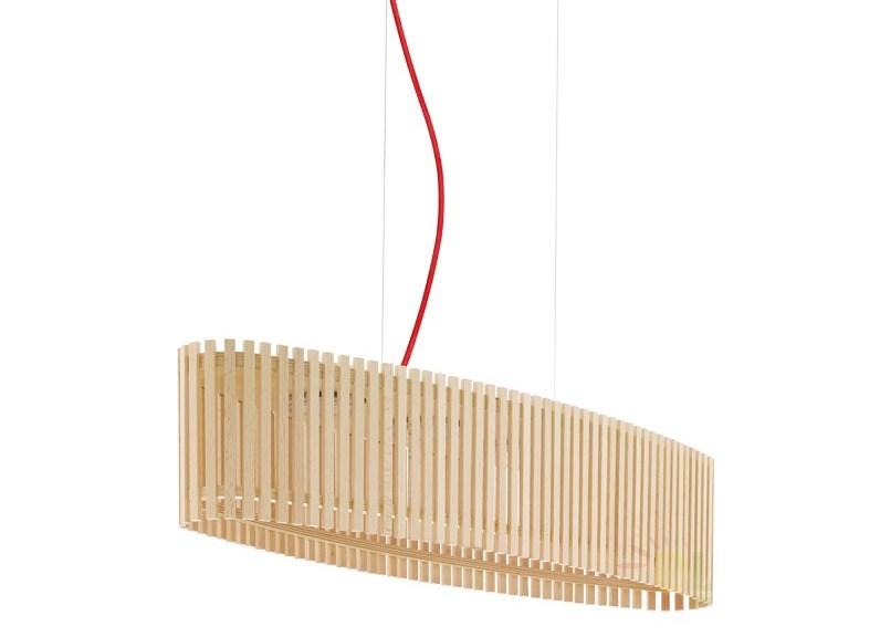 Lustra, Pendul modern H-110, dim.78x19cm, lemn finisaj natur, cablu rosu, LED Roverato 94025 EL, corpuri de iluminat, lustre