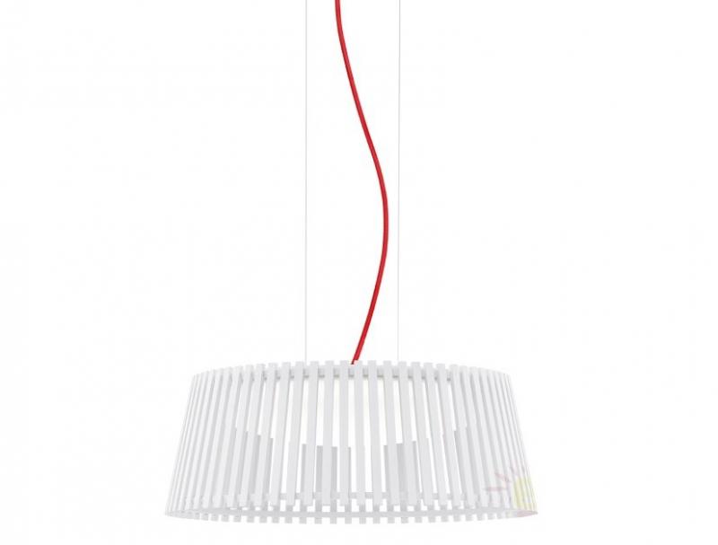 Lustra, Pendul modern diam.47cm, H-110, lemn finisaj alb, cablu rosu, LED Roverato 94016 EL, corpuri de iluminat, lustre